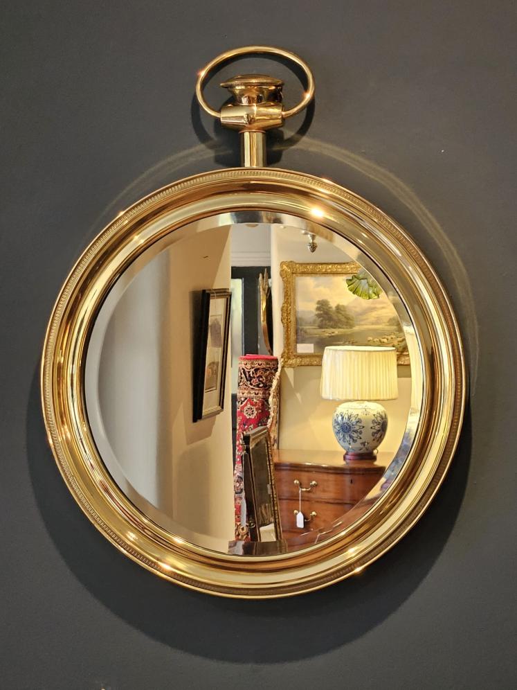 1950's Italian Gilt Brass Pocket Watch Mirror - Image 1
