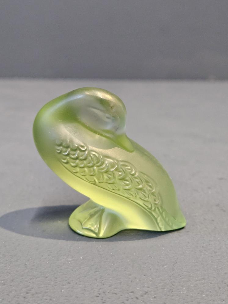 Lalique Green Opalescent Preening Duck - Image 1