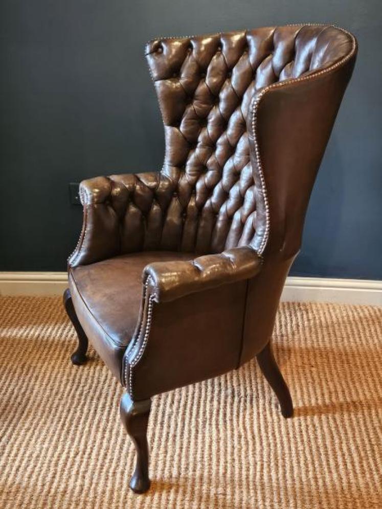 Superb Victorian Leather Button Back Arm Chair  - Image 6