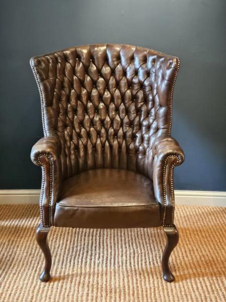Superb Victorian Leather Button Back Arm Chair  - Image 2