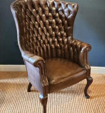 Superb Victorian Leather Button Back Arm Chair 