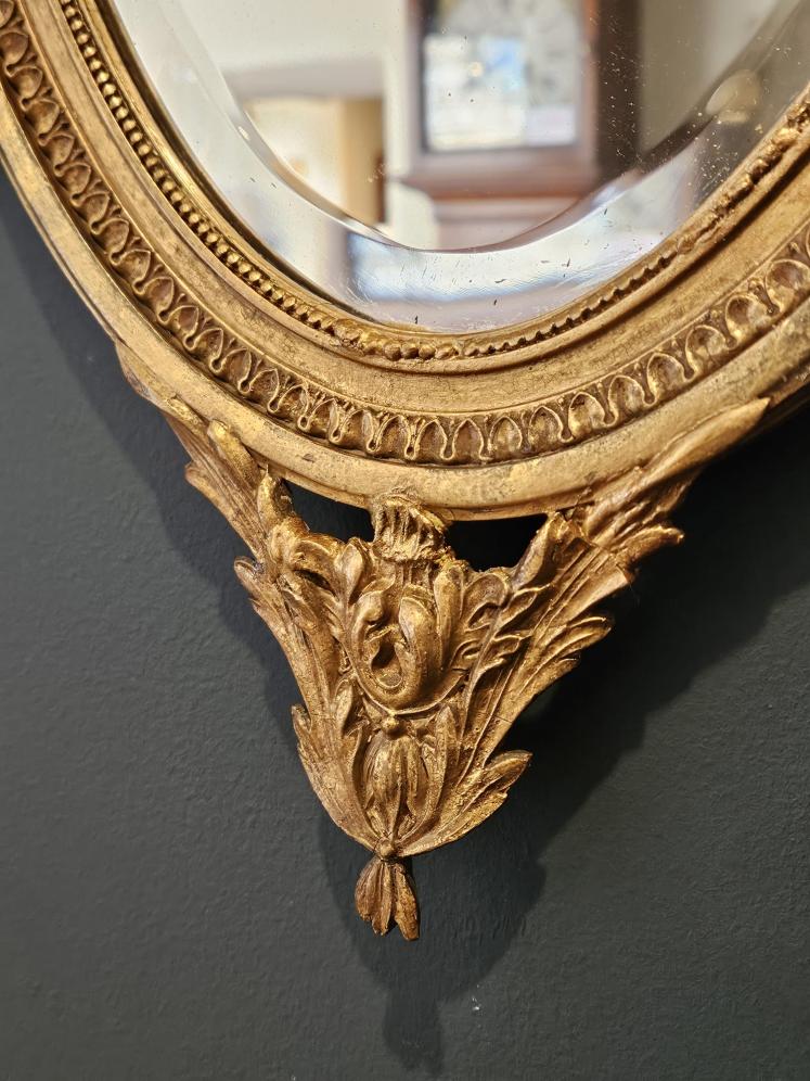 Victorian Oval Timber Gilt Mirror with Urn Top Pediment - Image 6