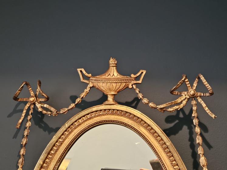 Victorian Oval Timber Gilt Mirror with Urn Top Pediment - Image 5