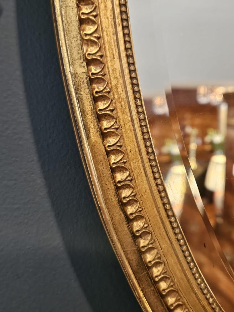 Victorian Oval Timber Gilt Mirror with Urn Top Pediment - Image 4
