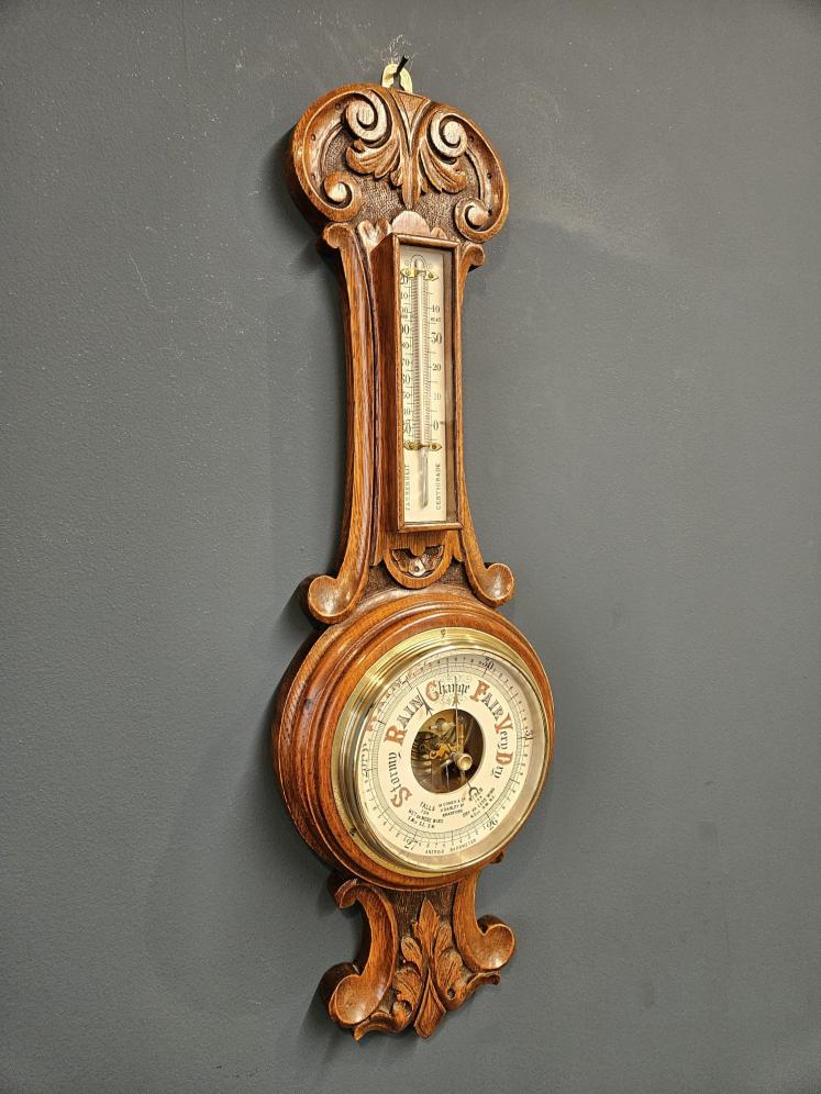 Small Skeletonised Movement Banjo Barometer with Porcelain Dial - Image 2