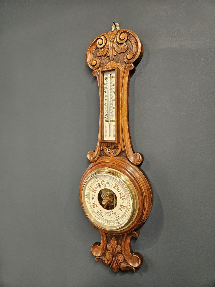 Small Skeletonised Movement Banjo Barometer with Porcelain Dial - Image 6