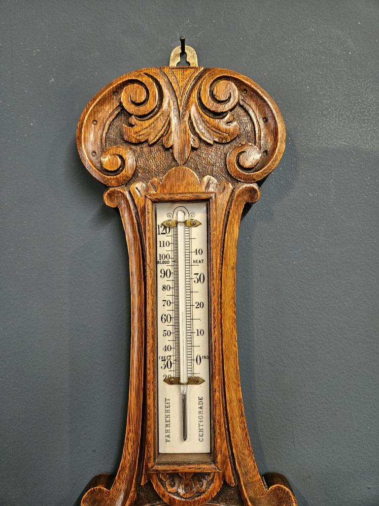 Small Skeletonised Movement Banjo Barometer with Porcelain Dial - Image 4