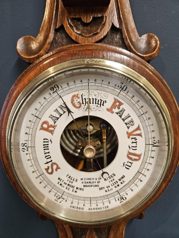 Small Skeletonised Movement Banjo Barometer with Porcelain Dial - Image 3