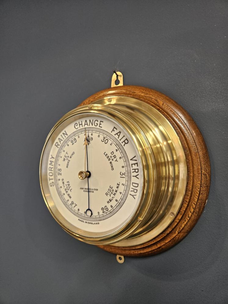 Late Victorian Brass Bulk Head Barometer by Barkers of Kensington - Image 3