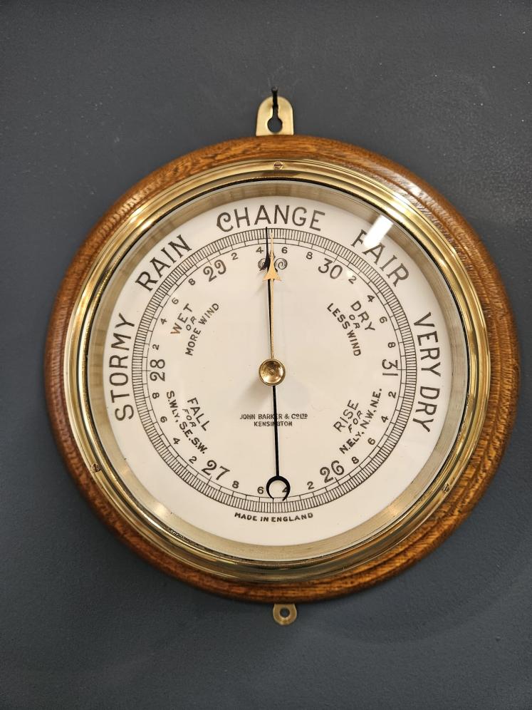 Late Victorian Brass Bulk Head Barometer by Barkers of Kensington - Image 2