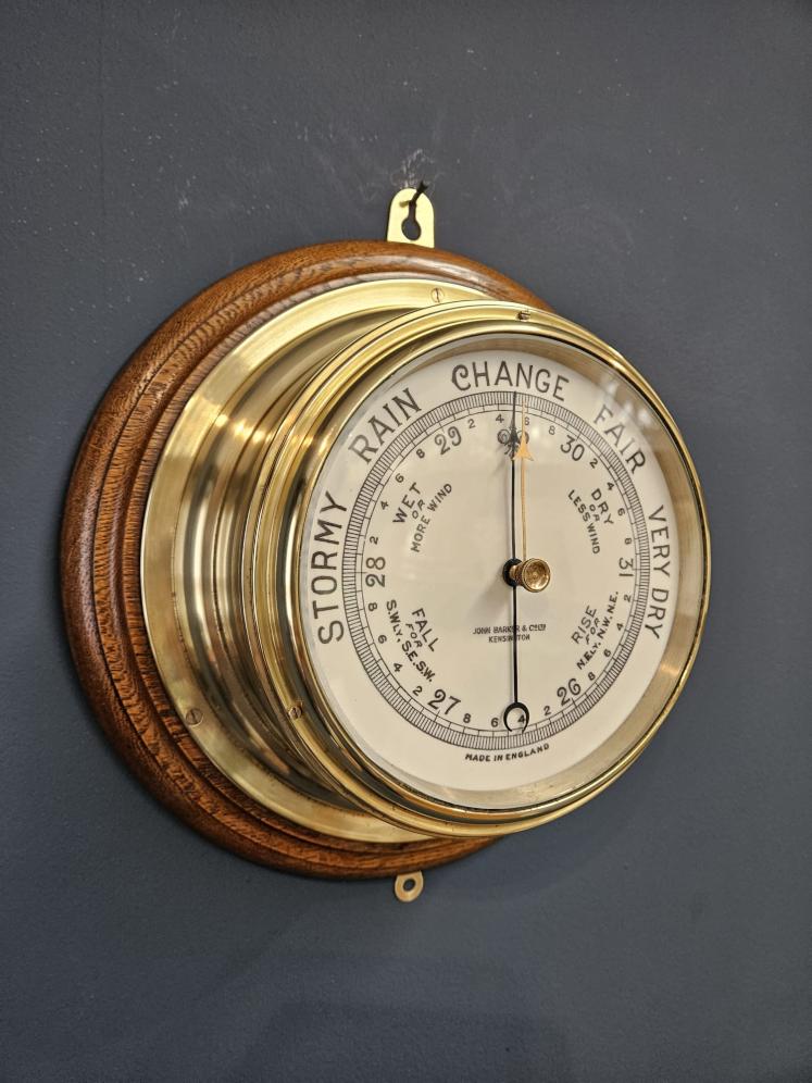 Late Victorian Brass Bulk Head Barometer by Barkers of Kensington - Image 1