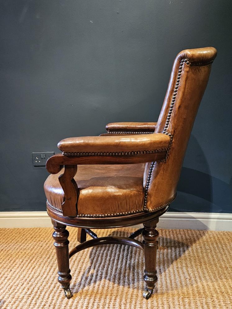 Victorian Revolving Desk Chair with Original Hide Upholstery - Image 7