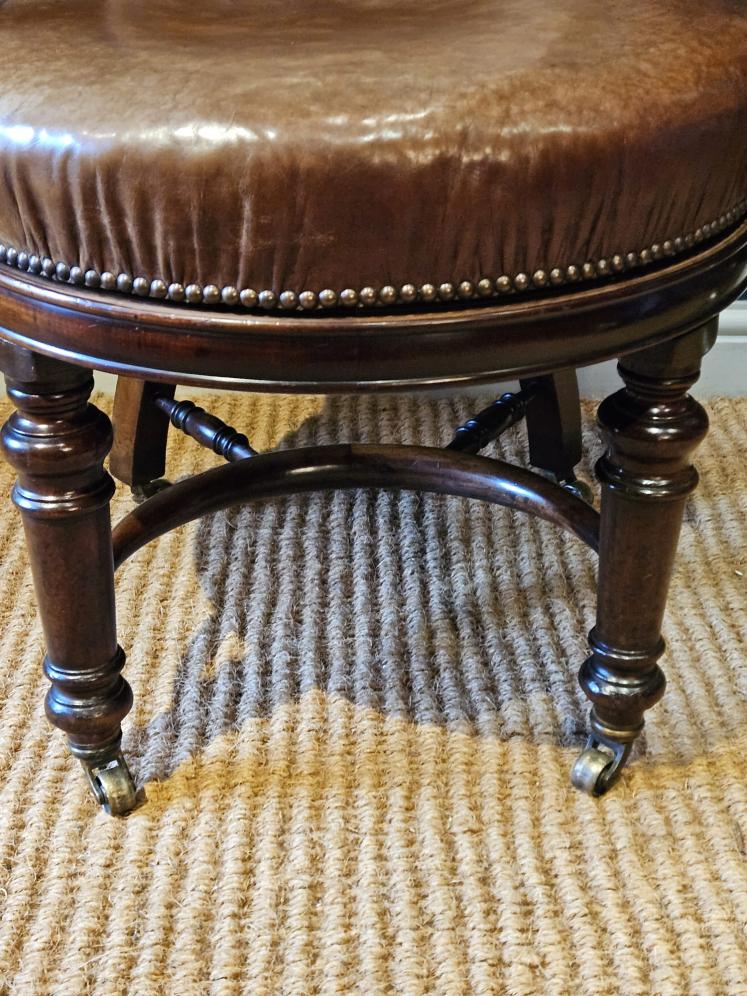 Victorian Revolving Desk Chair with Original Hide Upholstery - Image 5