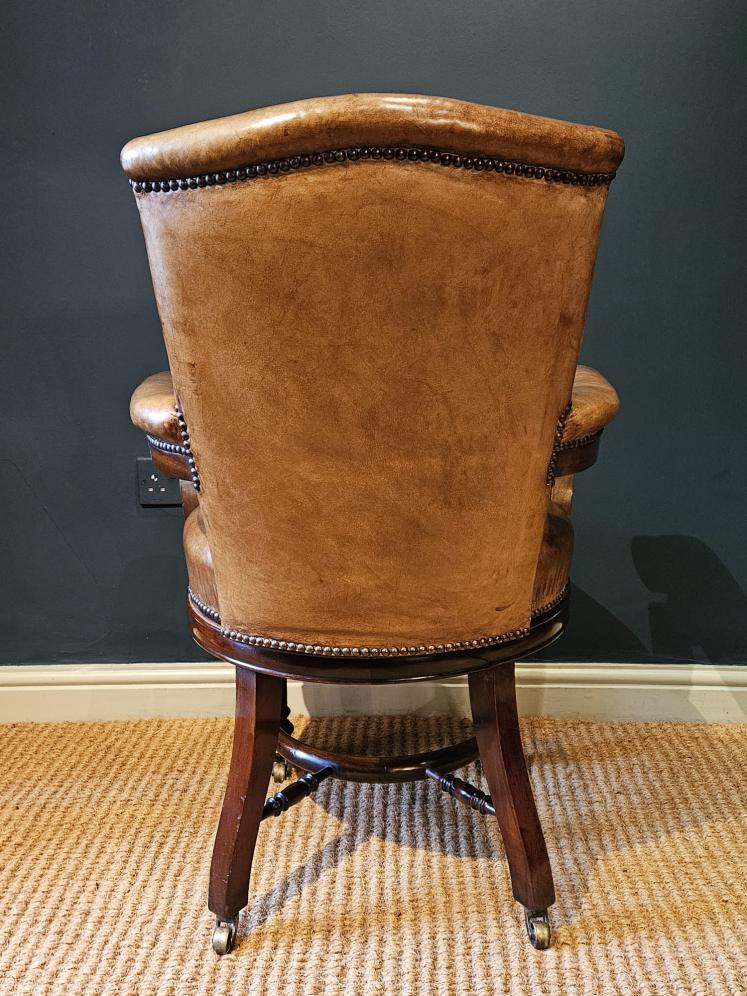 Victorian Revolving Desk Chair with Original Hide Upholstery - Image 3