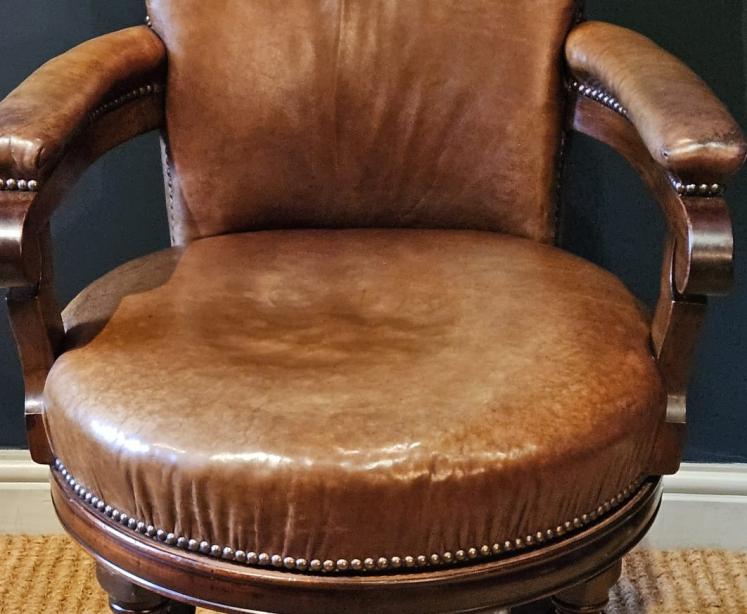 Victorian Revolving Desk Chair with Original Hide Upholstery - Video