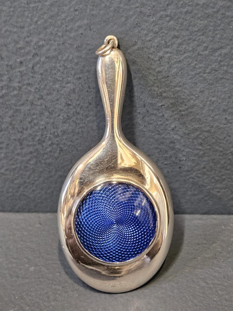 Edwardian Silver and Royal Blue Enamel Peek Mirror - Image 5