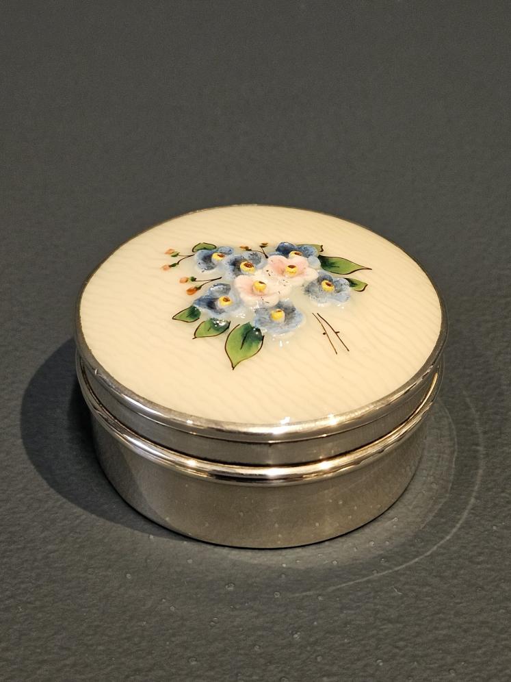 Silver Table Box with Floral Porcelain Lid - Image 1