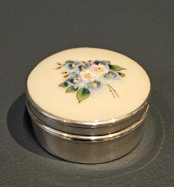 Silver Table Box with Floral Porcelain Lid
