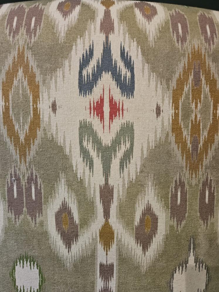 Matching Pair of Victorian Arm Chairs Re-upholstered in Ikat Linen Fabric - Image 5