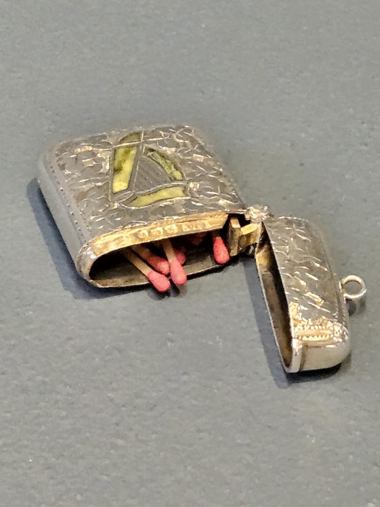 Edwardian Silver and Agate Harp Design Vesta Case - Image 2
