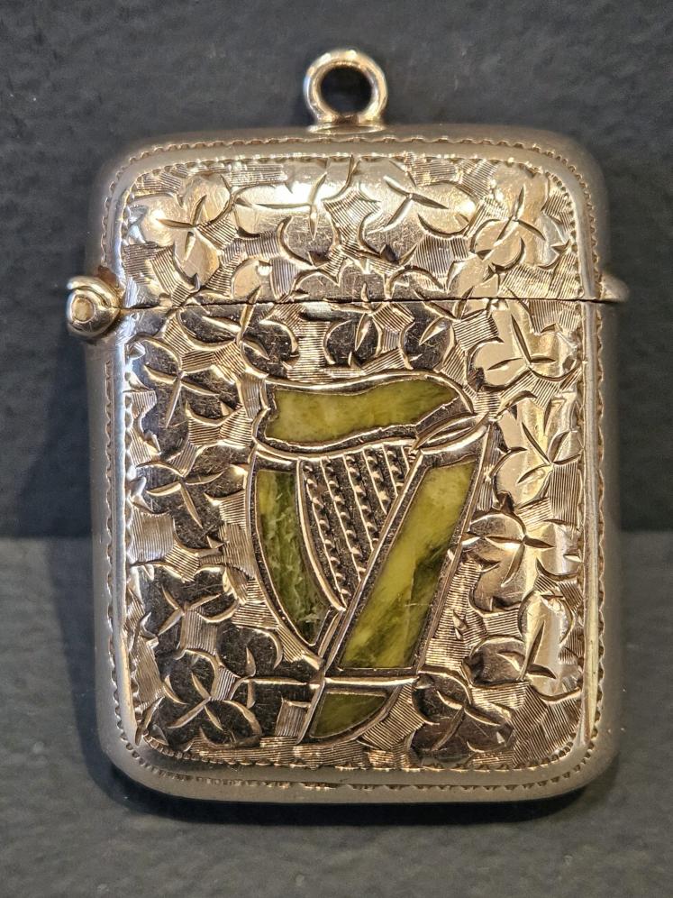 Edwardian Silver and Agate Harp Design Vesta Case - Image 1
