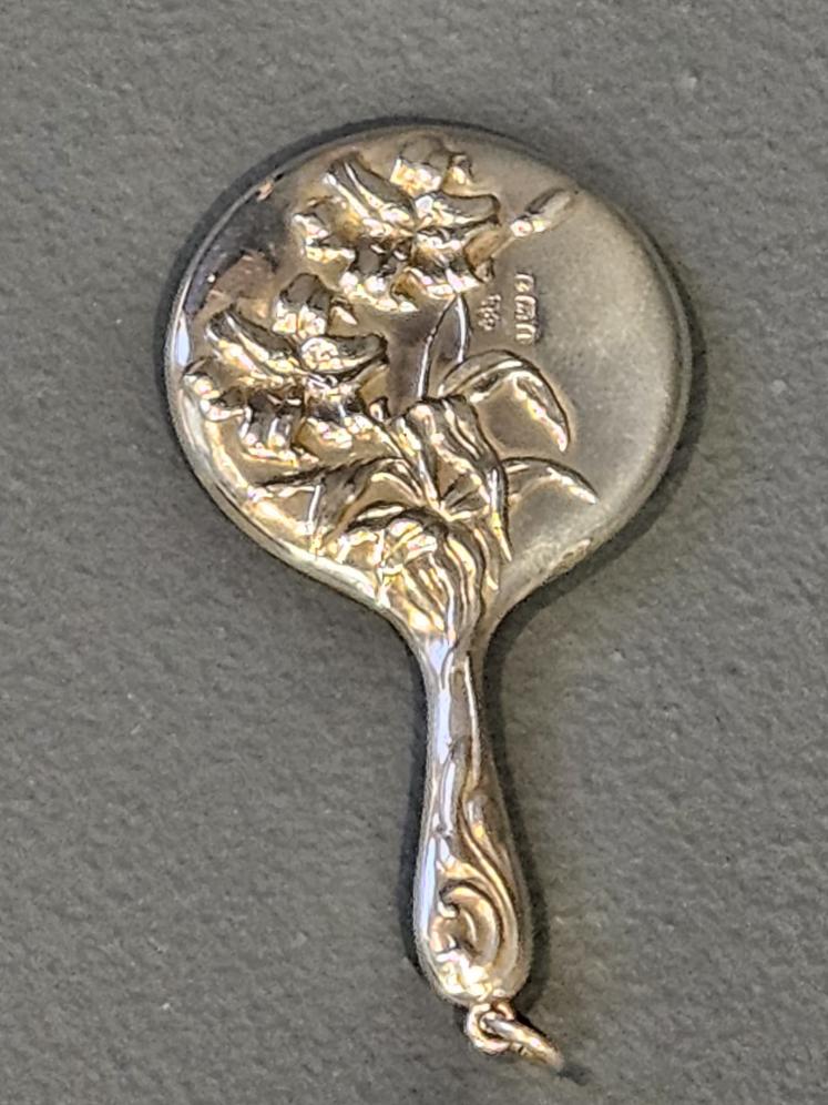 Edwardian Art Nouveau Silver Flirting Mirror - Image 3