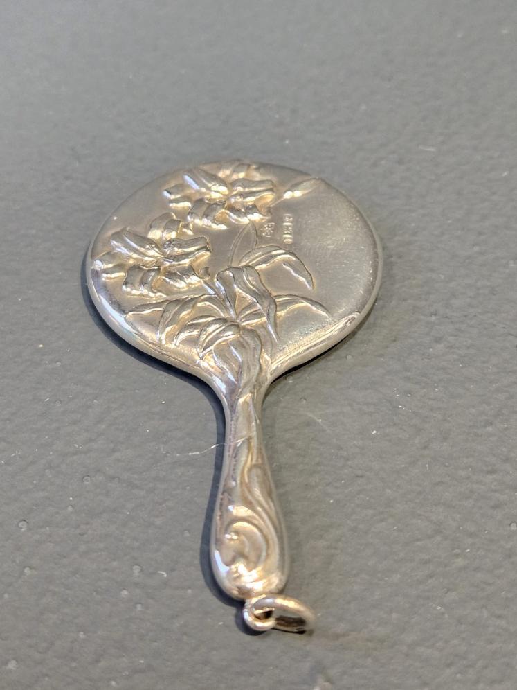 Edwardian Art Nouveau Silver Flirting Mirror - Image 1