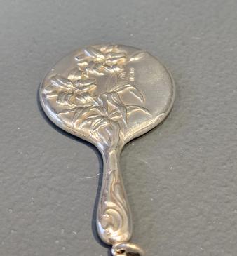 Edwardian Art Nouveau Silver Flirting Mirror - Image