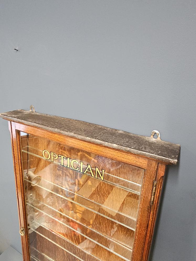 Edwardian Oak Wall Mounted Opticians Cabinet - Image 9