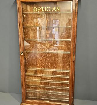 Edwardian Oak Wall Mounted Opticians Cabinet - Image