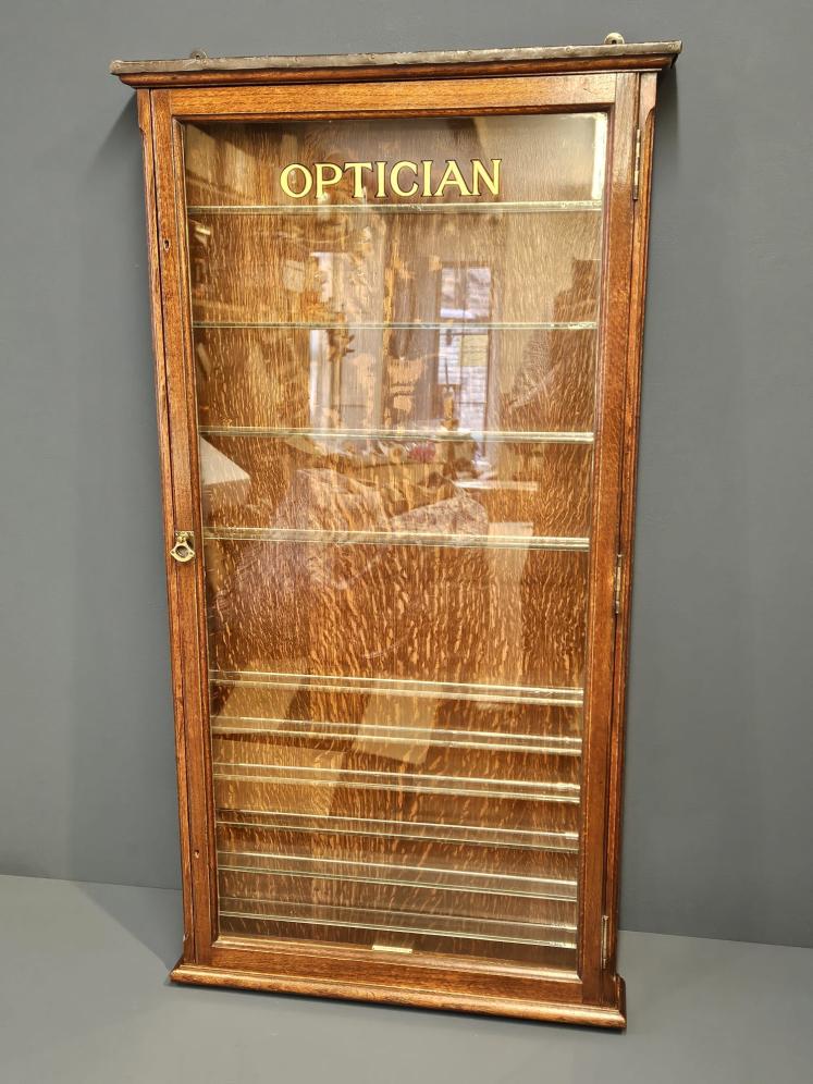 Edwardian Oak Wall Mounted Opticians Cabinet - Image 1
