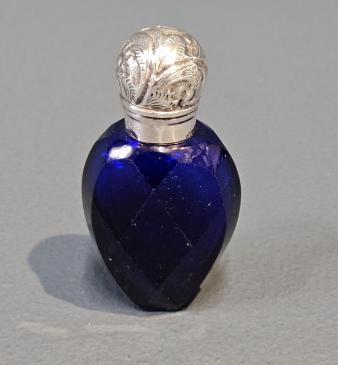 Victorian Bristol Blue Scent Bottle with Silver Top - Image