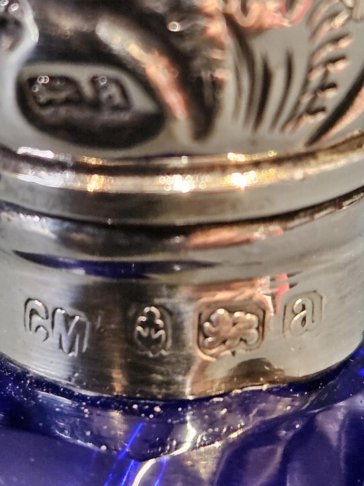 Victorian Bristol Blue Scent Bottle with Silver Top - Image 3