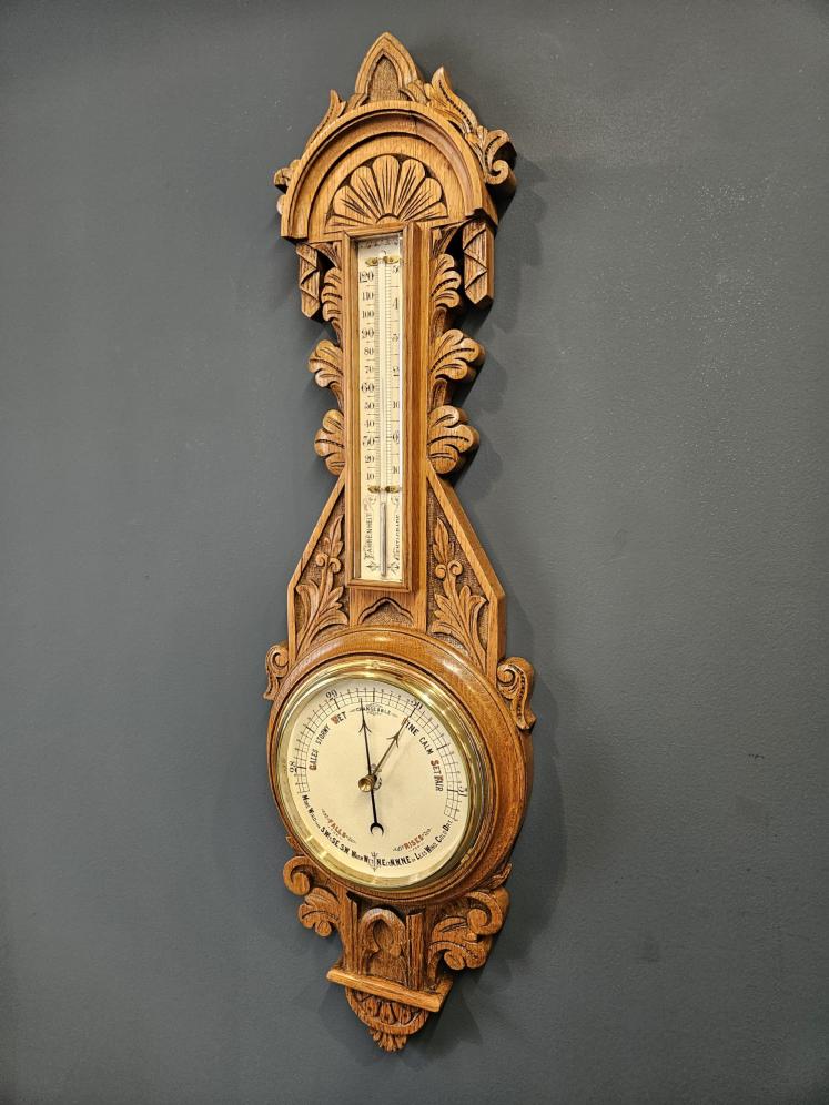 Compact Victorian Golden Oak Banjo Barometer - Image 5