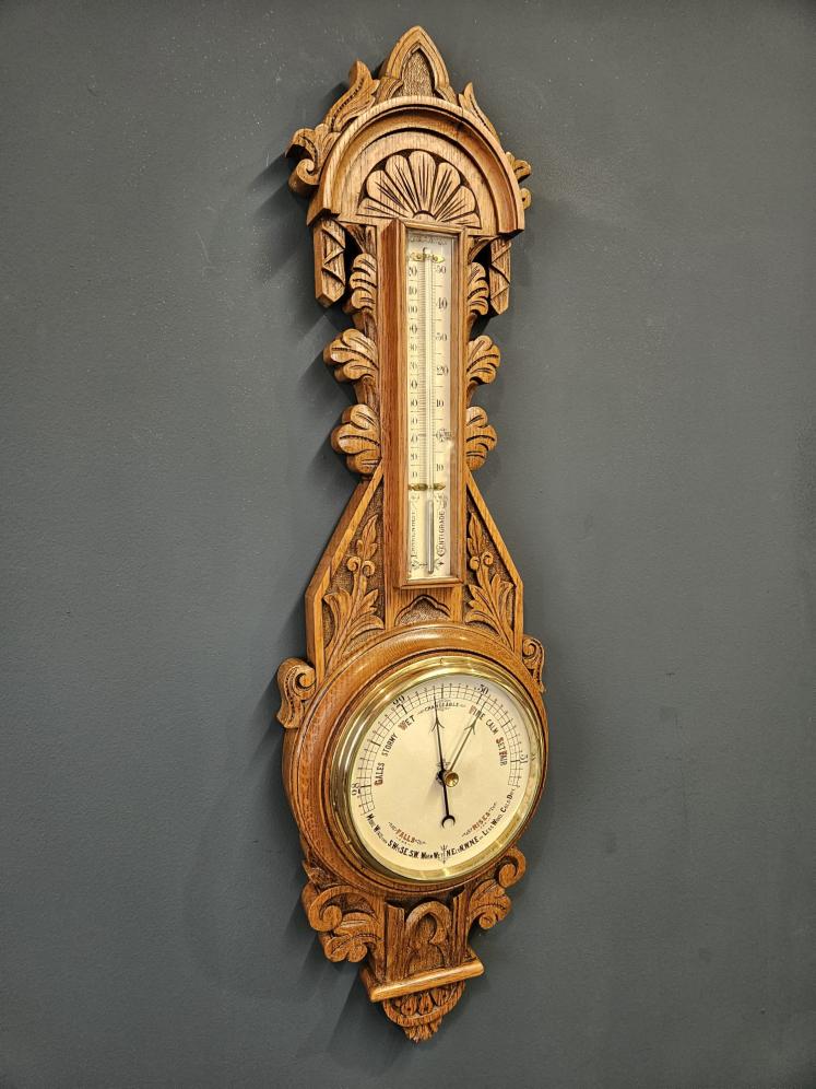 Compact Victorian Golden Oak Banjo Barometer - Image 3