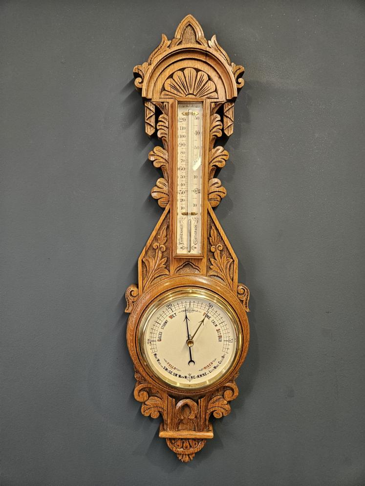 Compact Victorian Golden Oak Banjo Barometer - Image 1