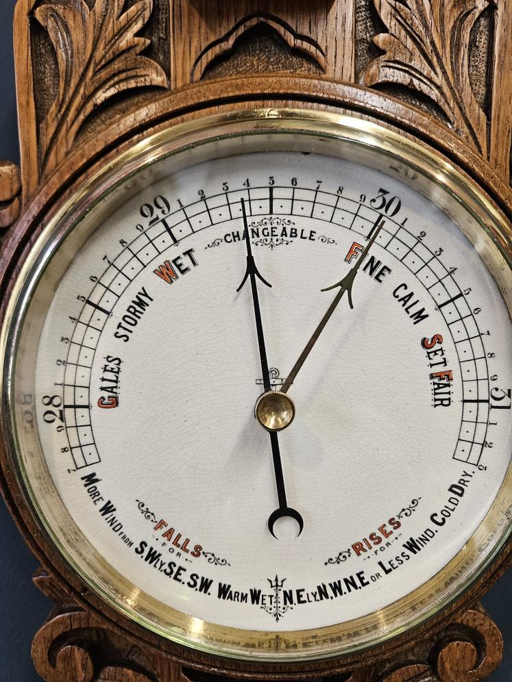 Compact Victorian Golden Oak Banjo Barometer - Image 2