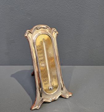Edwardian Art Nouveau Silver Desktop Thermometer 