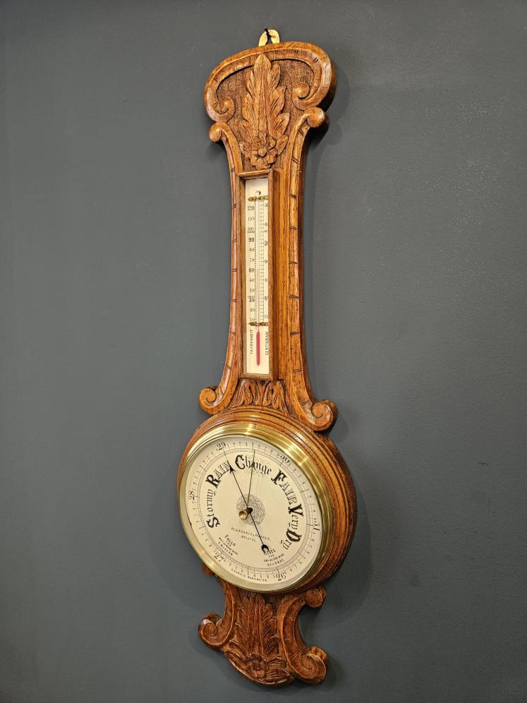 Victorian Carved Oak Bristol Banjo Barometer  - Image 4