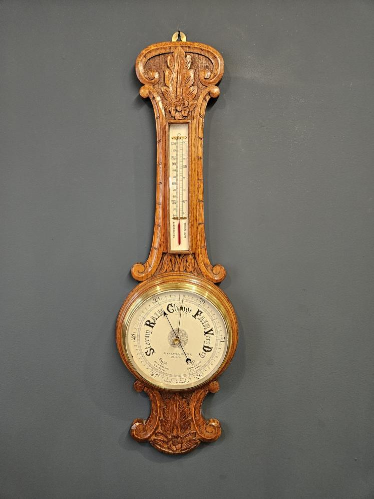 Victorian Carved Oak Bristol Banjo Barometer  - Image 3