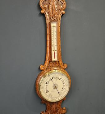 Victorian Carved Oak Bristol Banjo Barometer  - Image