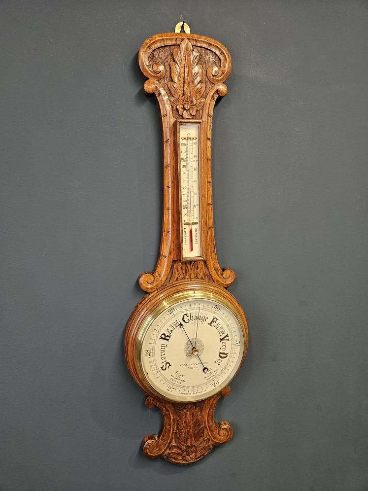 Victorian Carved Oak Bristol Banjo Barometer  - Image 1