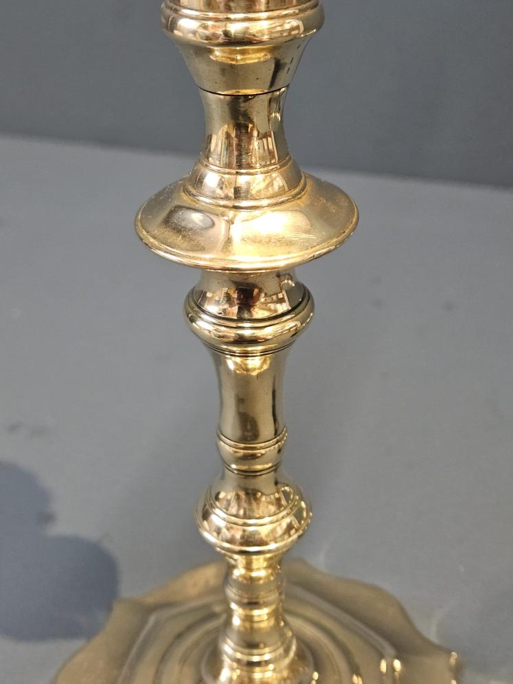 Pair of Pre 1750 George II Brass Petal Base Candlesticks  - Image 5