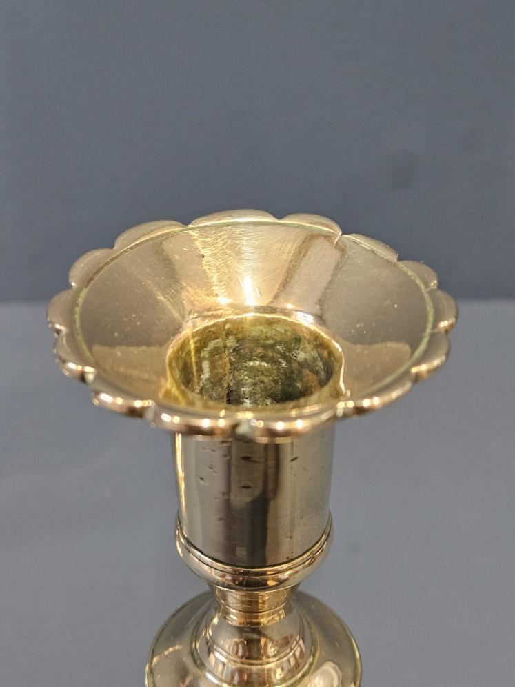 Pair of Pre 1750 George II Brass Petal Base Candlesticks  - Image 4
