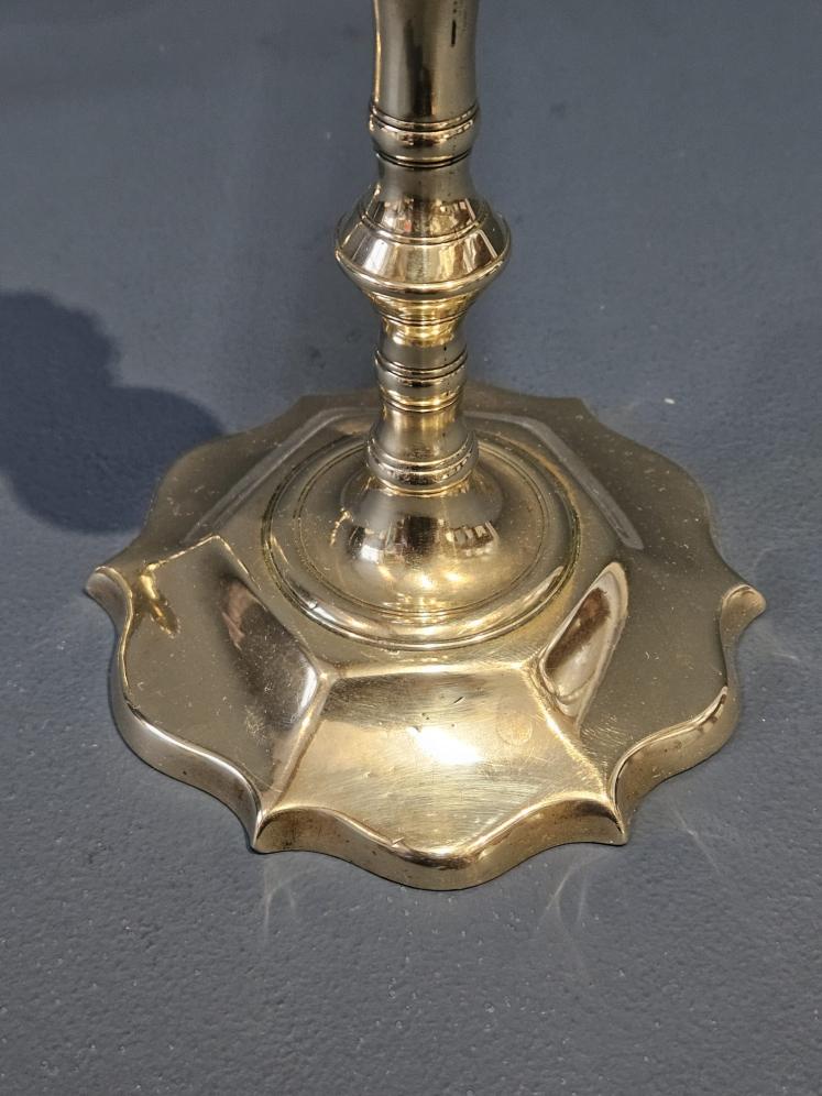 Pair of Pre 1750 George II Brass Petal Base Candlesticks  - Image 3