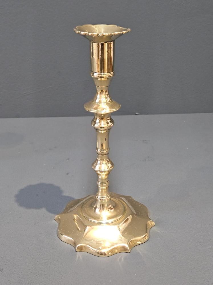 Pair of Pre 1750 George II Brass Petal Base Candlesticks  - Image 2