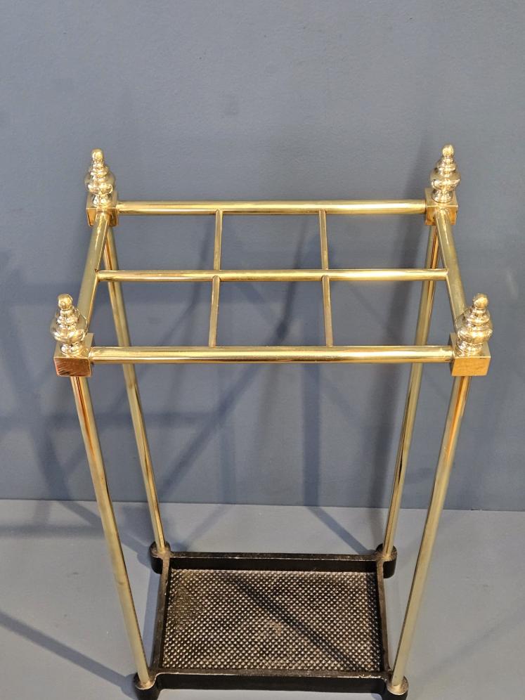 Edwardian Brass Framed Stick Stand with Cast Iron Base  - Image 5