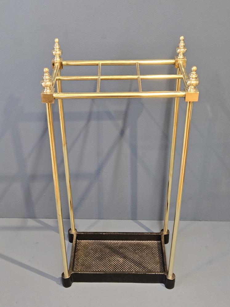 Edwardian Brass Framed Stick Stand with Cast Iron Base  - Image 4