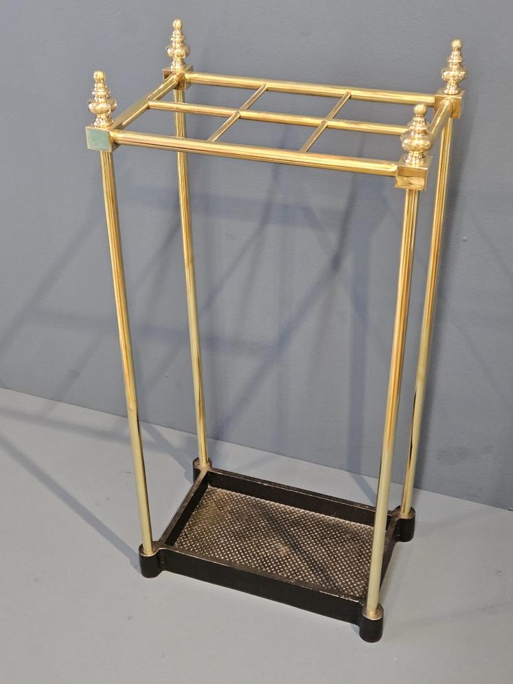 Edwardian Brass Framed Stick Stand with Cast Iron Base  - Image 1