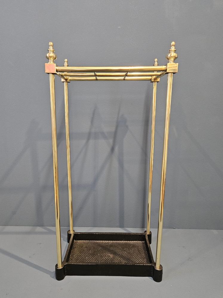 Edwardian Brass Framed Stick Stand with Cast Iron Base  - Image 2